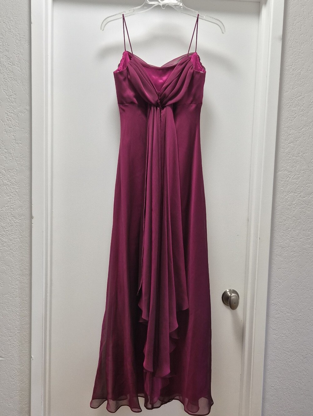 Women’s Vintage Fuchsia Satin Gown with Draped Front Size 8